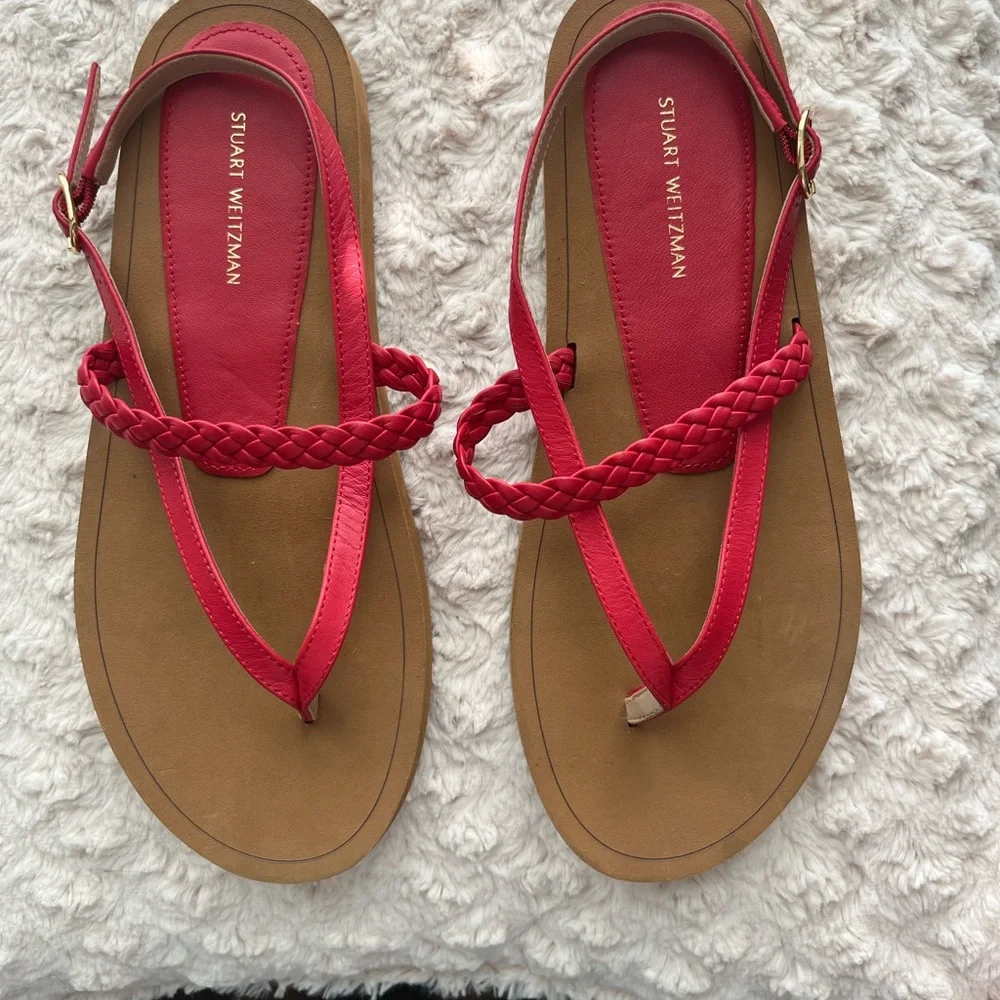 Stuart Weitzman Contempo Braid Leather Sandal Red 8‎ NEW